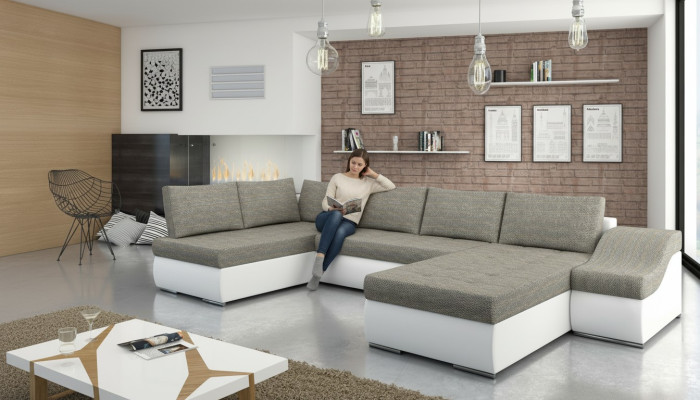 Moderne Ecksofa Schlafsofa Bettfunktion Couch Polsterung Eckgarnitur Wohnlandschaft