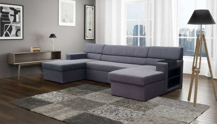 Canapé d'angle design Markos en forme de U Fonction lit Tweeter Cuir Textile