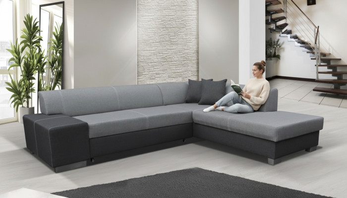 Canapé d'angle design moderne Porto Lit fonction Canapé Textile Canapé-lit