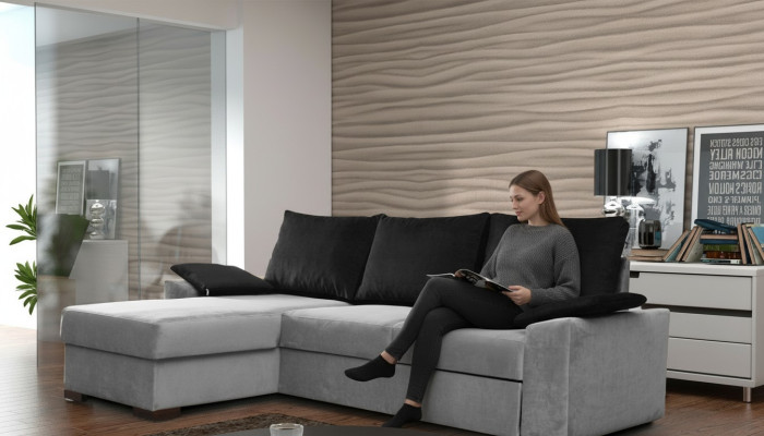 Canapé d'angle design Canapé-lit Fonction lit Canapé Cuir Revêtement textile Sofa
