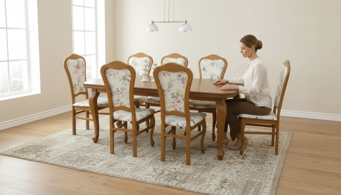 Suite de salle à manger de designer classique en bois Table + 8 chaises ensemble de chaises
