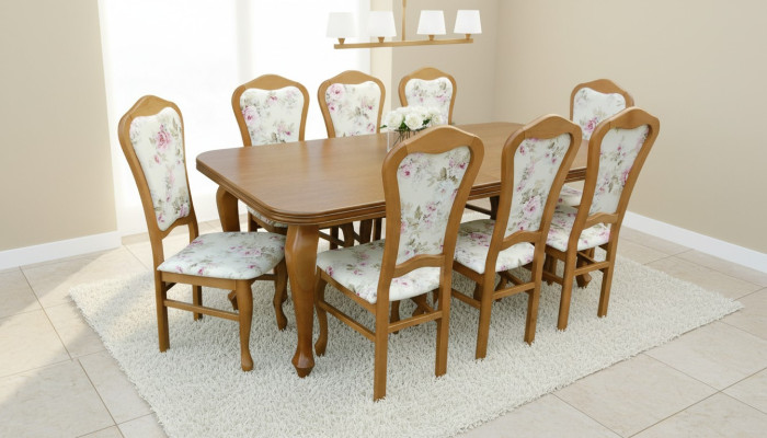 Suite de salle à manger de designer classique en bois Table + 8 chaises ensemble de chaises