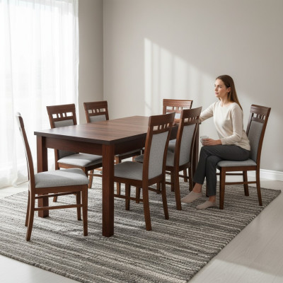 Suite de salle à manger classique du designer - Table en bois + 6 chaises.
