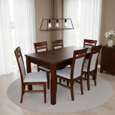 Suite de salle à manger classique du designer - Table en bois + 6 chaises.