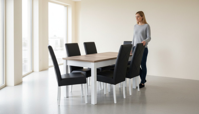 Salle à manger moderne Ensemble complet de chaises et de tables en cuir 7 pièces