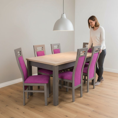 Salle à manger moderne Ensemble complet de table en bois Chaise Suite Ensemble complet de 7 pièces