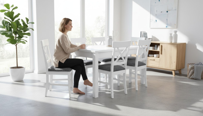 Style de meubles de campagne ensemble de salle à manger table + 6 chaises