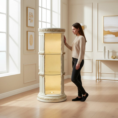 Vitrine Étagère à barre Amphore en verre Vase Bas Biseauté Colonne Armoire Vitrines Étagères 1858