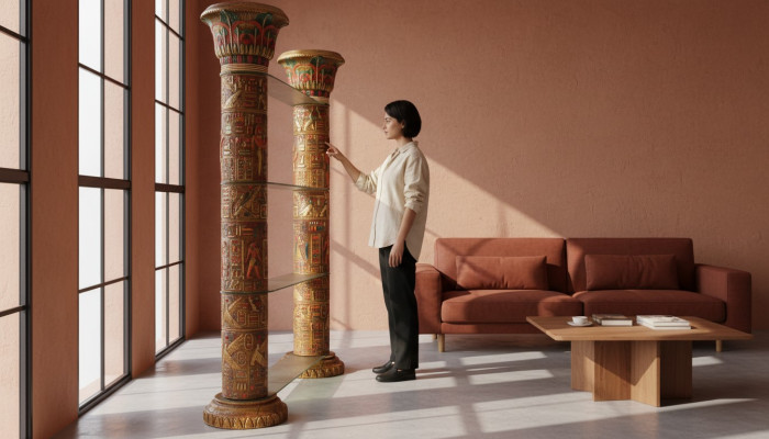 Étagère Vitrine Vitrine Égyptienne Étagères Vitrines XXL Colonnes 240cm Colonne Égypte Nouvelle
