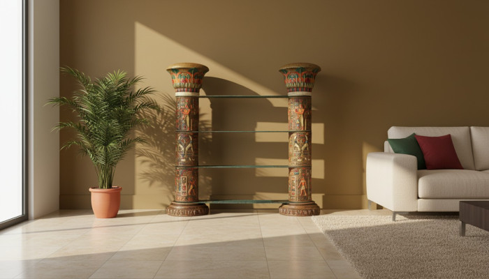 Étagère Vitrine Vitrine de présentation en verre étagères égyptiennes vitrines colonnes XXL 180cm colonne Égypte neuf