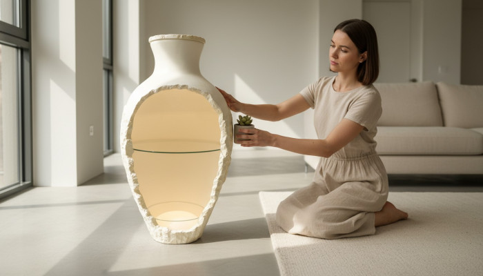 Vase de design Bar met en valeur avec vitrine lumineuse Vitrine avec inserts en verre Vitrine Vase Bar