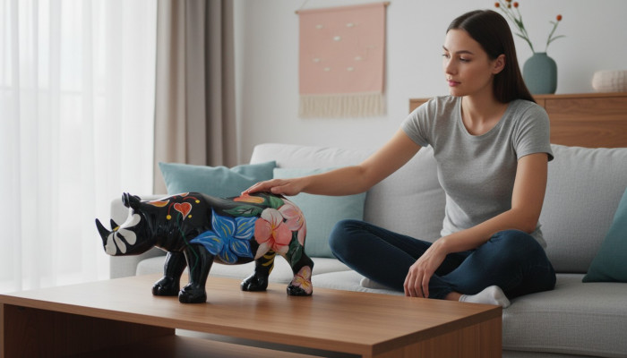 Design Rhinocéros dans les Fleurs Figure Statue Sculpture Figures Sculptures Décoration nouvelle 3095