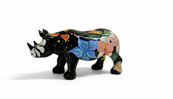 Design Rhinocéros dans les Fleurs Figure Statue Sculpture Figures Sculptures Décoration nouvelle 3095