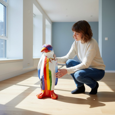 Sculpture de luxe de haute qualité en forme de pingouin sculpté à la main XXL 67 cm.