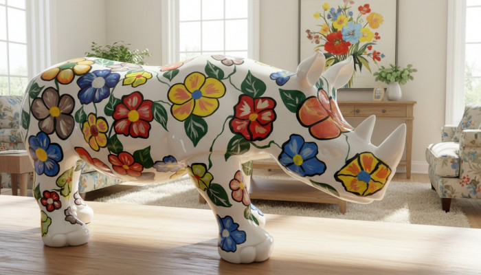 Conception Rhinocéros Figure Statue Sculpture Figures Sculptures Décoration Deco 3096 nouveau