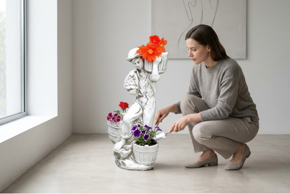 Figure Pot de fleur Blanc Pot de plante Décoration Figurine Pots de fleurs Jardin