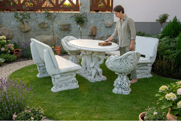Tabouret de jardin style antique en pierre mobilier de patio bancs extérieurs