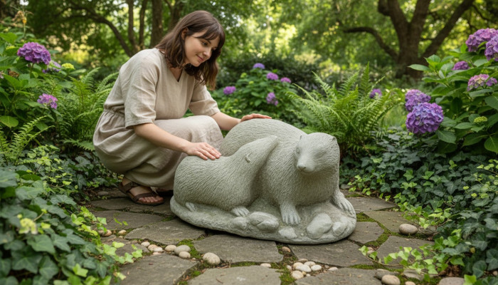 Décoration de jardin Fouine Figurines en pierre de patio Figurine blanche Nature Statue
