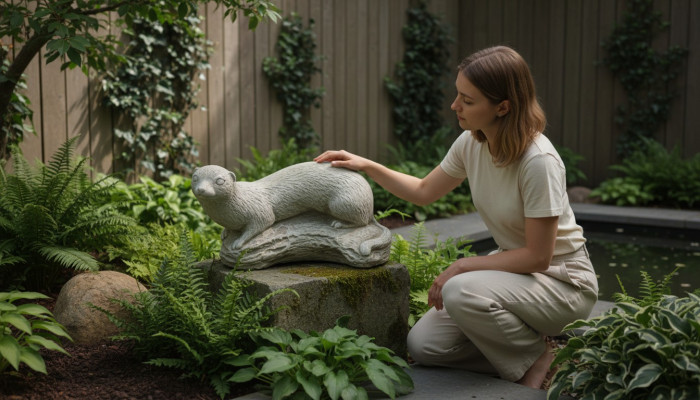 Décoration de jardin furet Patio Pierre Figurines figurine blanche Nature Statue
