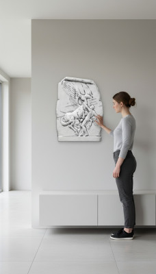 Relief mural en pierre en image d'ange, style antique en pierre moulée en relief sur le mur