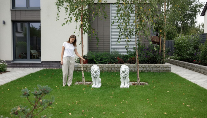 Figurine de lion de jardin, décoration de patio, sculptures décoratives de jardin.