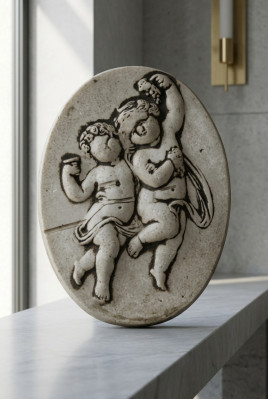 Relief mural en pierre représentant l'ange aztèque. Images en relief en pierre coulée.