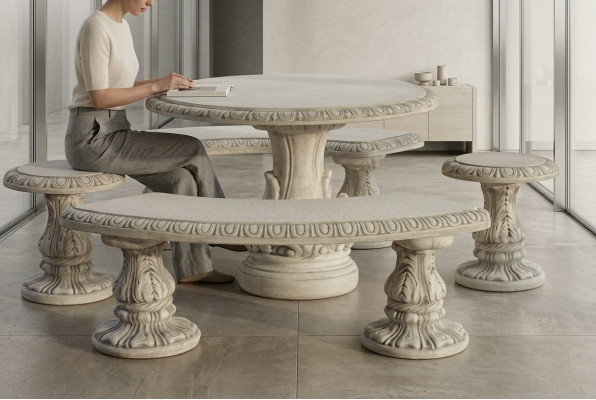 Table de jardin en pierre Patio Mobilier décoratif Élégant Style ancien Table aux designs