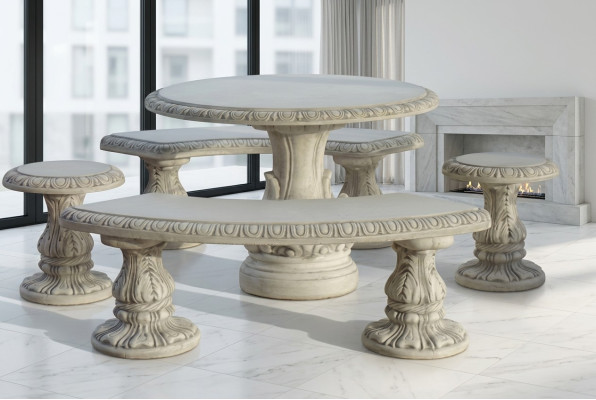 Table de jardin en pierre Patio Mobilier décoratif Élégant Style ancien Table aux designs