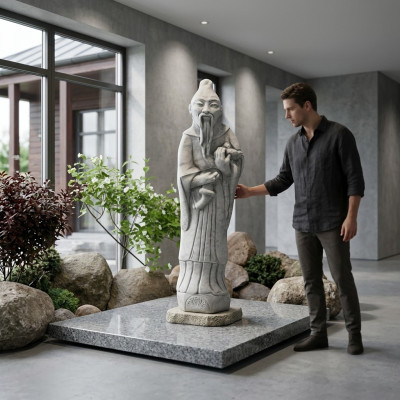 Chinois Statue de la figure de Confucius Figures Sculpture Jardin