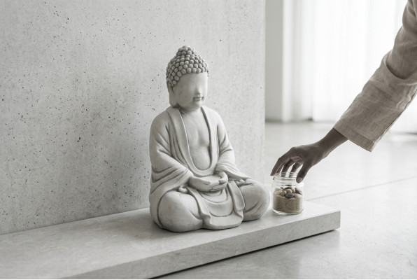 Sculpture de Bouddha en effet pierre. Grande sculpture pour jardin, figure décorative.