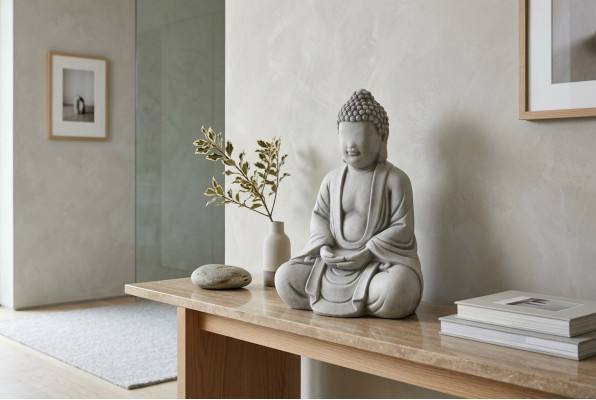 Sculpture de Bouddha en effet pierre. Grande sculpture pour jardin, figure décorative.
