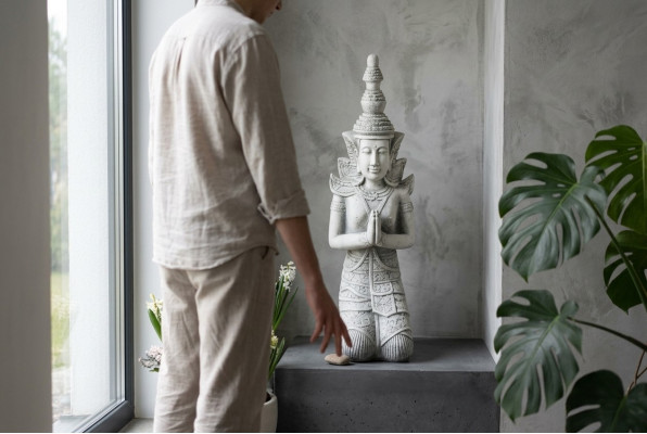 Sculpture de Bouddha en pierre. Grande sculpture de figure pour la décoration de jardin.
