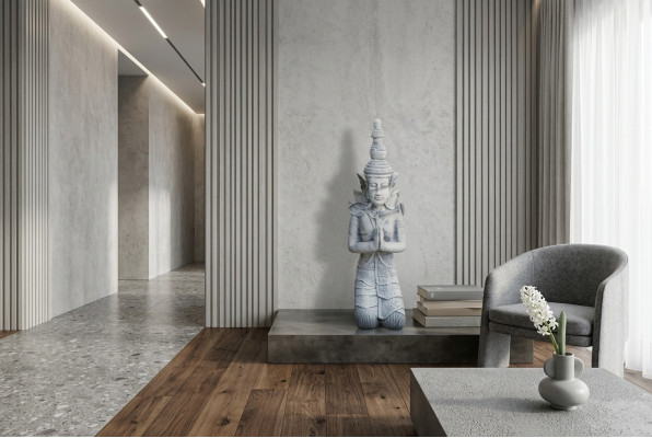Sculpture de Bouddha en pierre. Grande sculpture de figure pour la décoration de jardin.