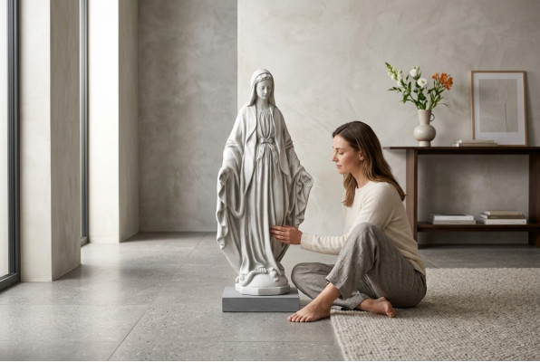 Mère Jésus Marie Statue Tombe Sculpture Figurine Sainte Décoration de Jardin 100cm
