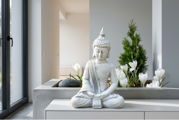 Figure décorative Sculpture de Bouddha en effet pierre. Grande sculpture pour le jardin.