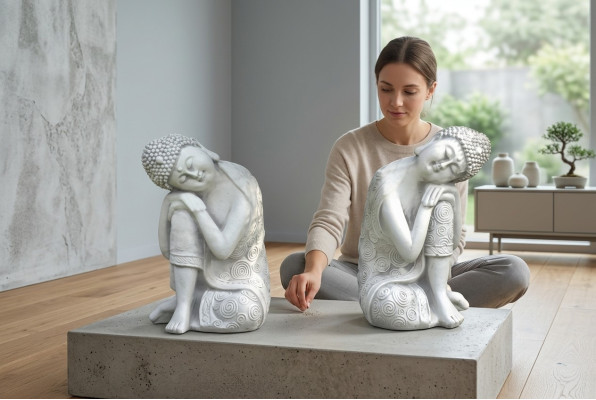 Sculpture décorative de Bouddha en effet pierre. Grande sculpture en figure de jardin.