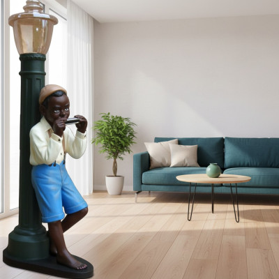 Garçon design avec harmonica Figurine Statue Sculpture Figurines Sculptures 7078 nouveau