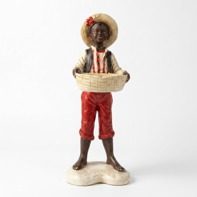 Design Garçon avec Panière Figure Statue Sculpture Figurines Sculptures Décoration 7087
