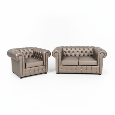Ensemble de canapé Chesterfield de designer Sofa Couch 2+1 avec siège rembourré, coloris or.
