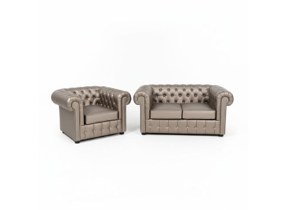 Ensemble de canapé Chesterfield de designer Sofa Couch 2+1 avec siège rembourré, coloris or.