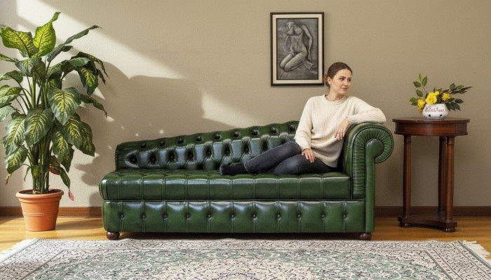 Chaise longue Canapé Chesterfield Canapé vert Ottoman Chaise longue Recamiere Cuir Chiase