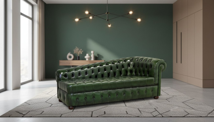 Chaise longue Canapé Chesterfield Canapé vert Ottoman Chaise longue Recamiere Cuir Chiase