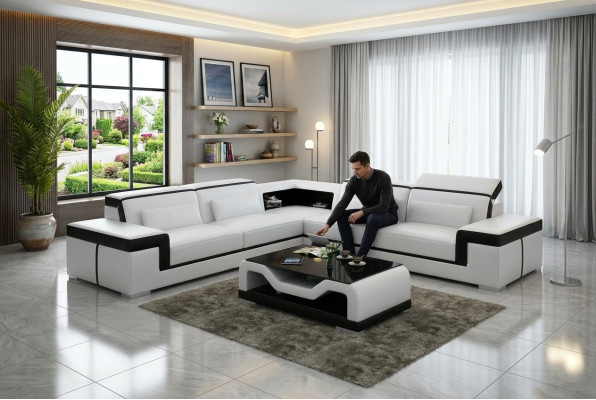 Canapé en cuir Canapé Paysage vivant Canapé d'angle Suite d'angle Design Canapé moderne G8020B
