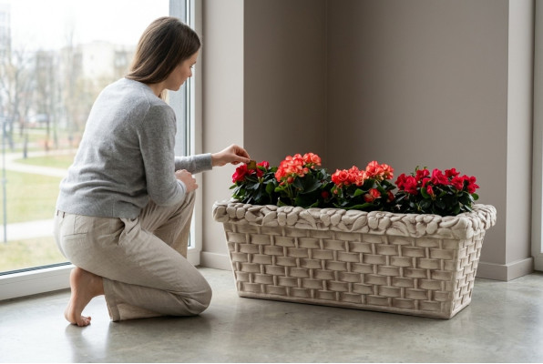 Panier de fleurs de jardin, vase de fleurs, décoration de patio, figures de statue, boîte à fleurs
