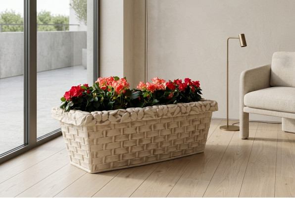 Panier de fleurs de jardin, vase de fleurs, décoration de patio, figures de statue, boîte à fleurs