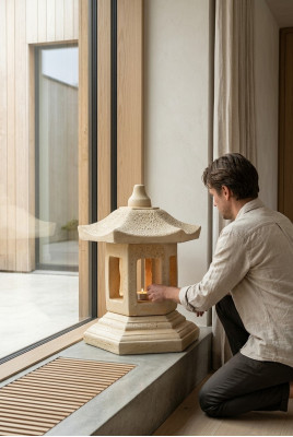 Lampe extérieure patio sculpture en pierre luminaire éclairage lanterne jardin