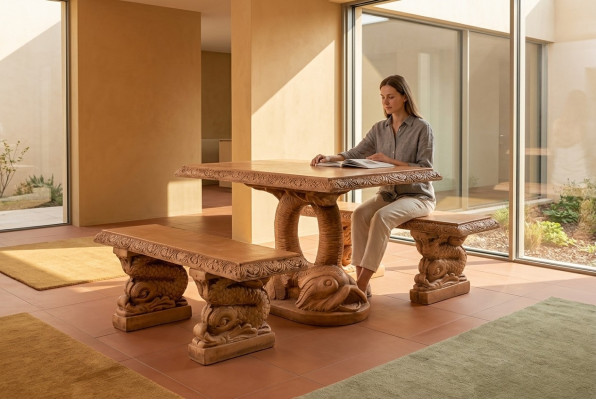 Meubles de style jardin antique Tables en pierre rustique Table en forme de poisson Patio PROSTY