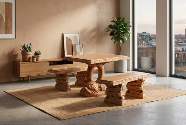 Meubles de style jardin antique Tables en pierre rustique Table en forme de poisson Patio PROSTY