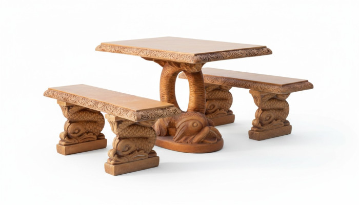 Meubles de style jardin antique Tables en pierre rustique Table en forme de poisson Patio PROSTY