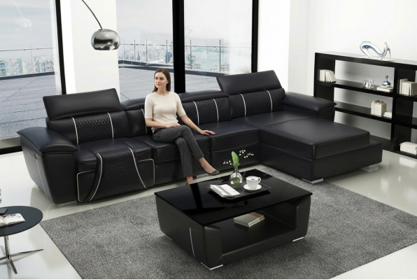 Canapé en cuir Canapé en cuir Canapé Designer Canapé en cuir Canapé en L Canapé G8048C Noir